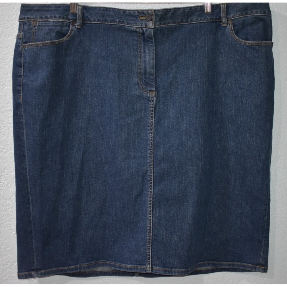 Talbots 24W Denim Skirt Straight Fit Knee Length Cotton Stretch Blue 5-Pocket